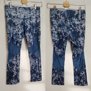 Under Armour Compression Heat Gear Crop Leggings Blue Camo Mesh Cutout Medium M‎